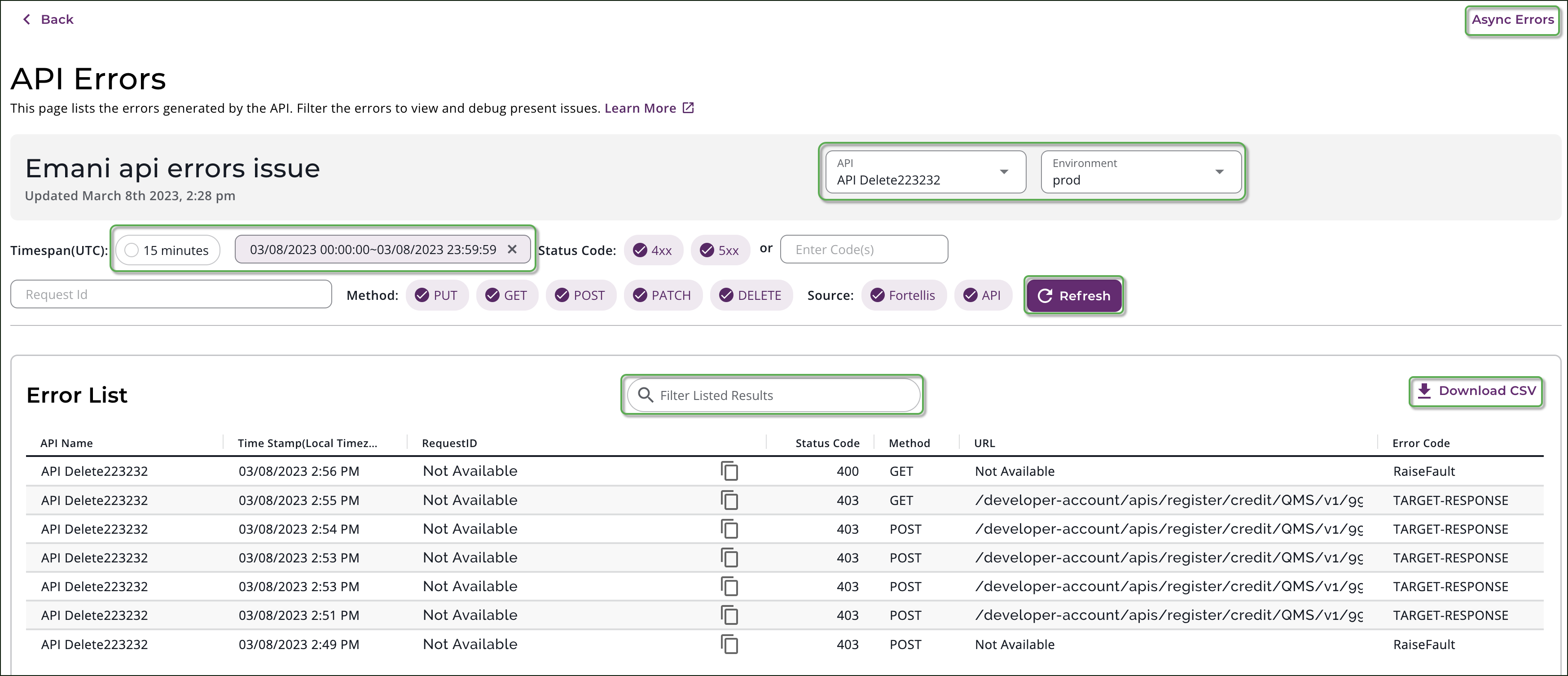 Reviewing REST and Async API Errors