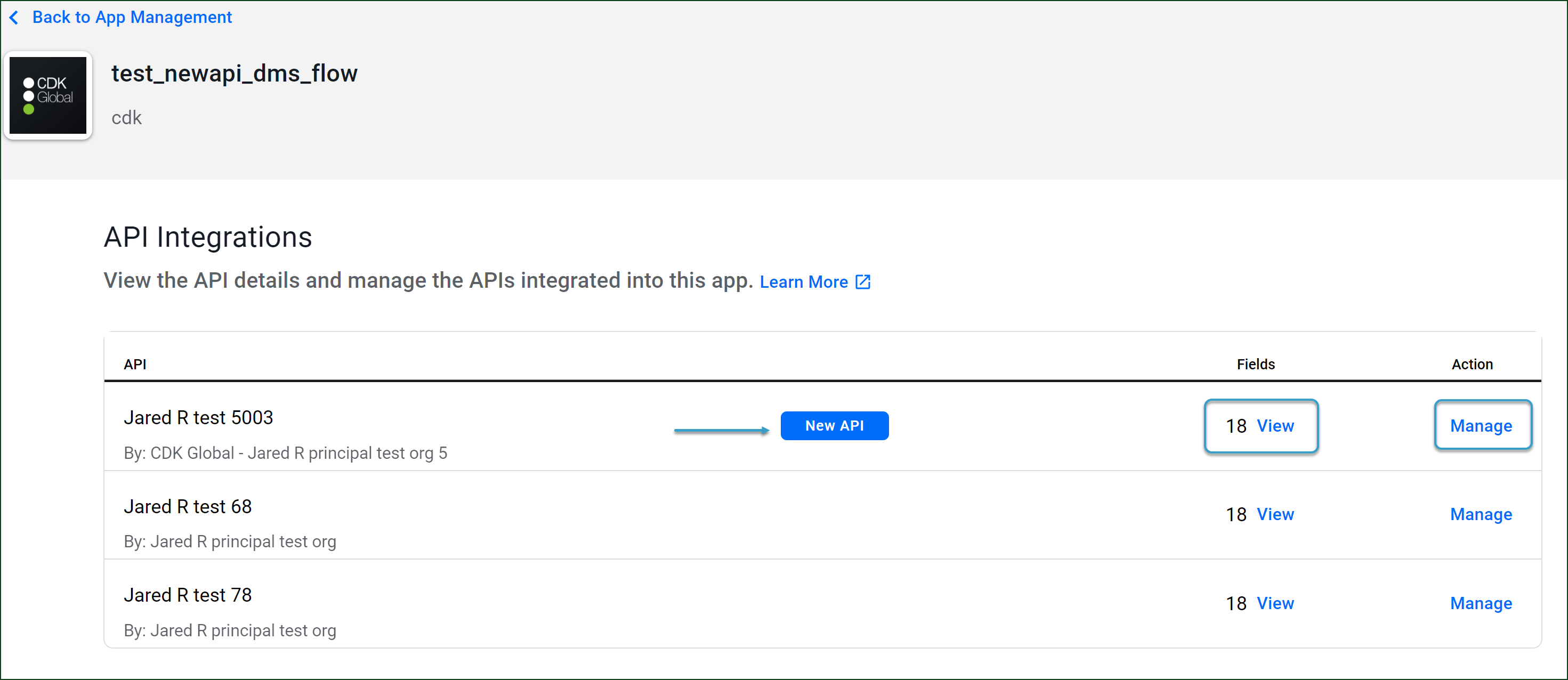 Click View to see all the field information used in an API's ...